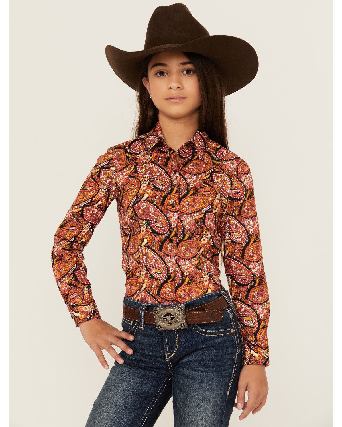 Girls' Cruel Girl Paisley Print Long Sleeve Button-Down Western Shirt