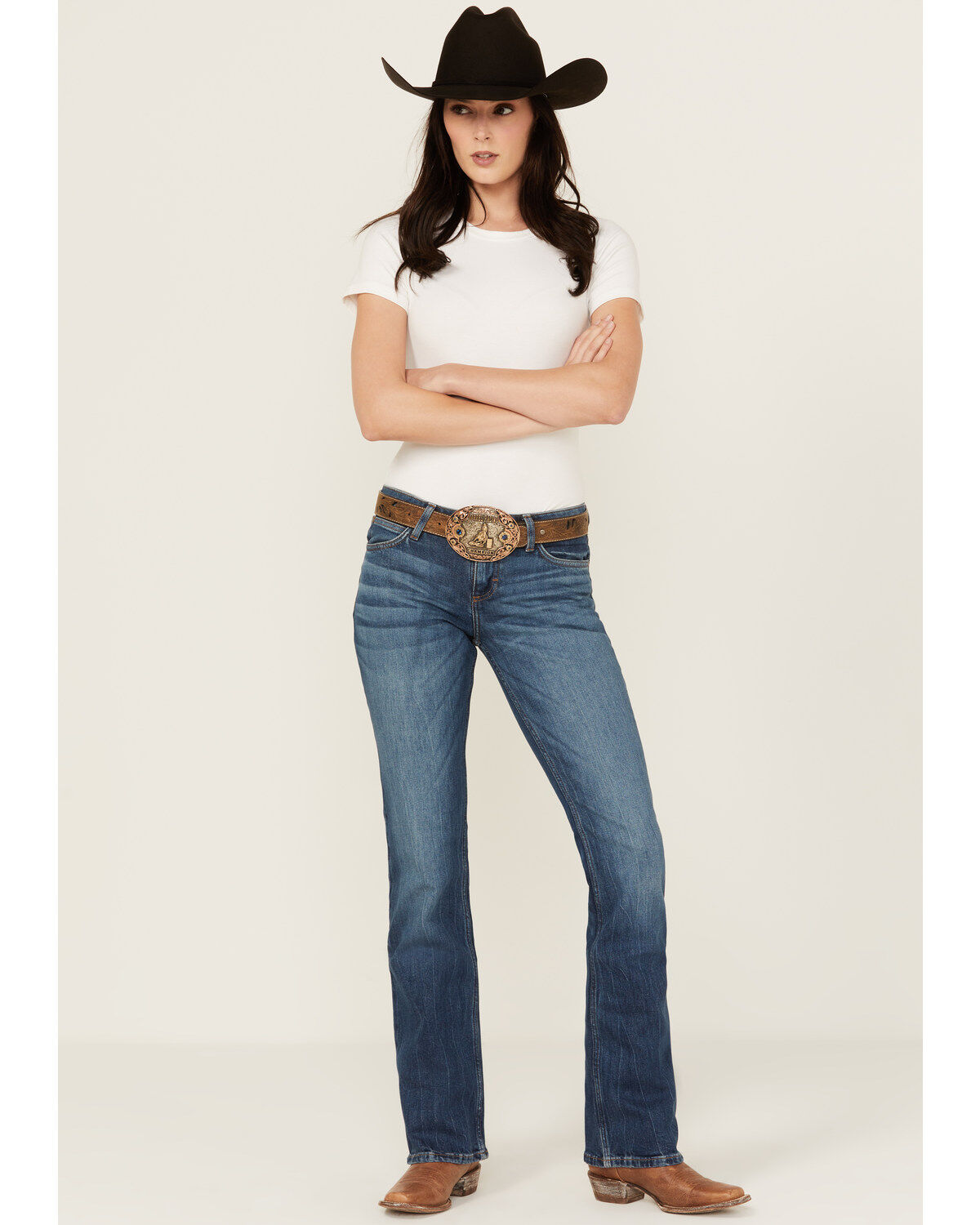 Women's Wrangler Retro Mae Dark Wash Mid Rise Bootcut Stretch Denim Je