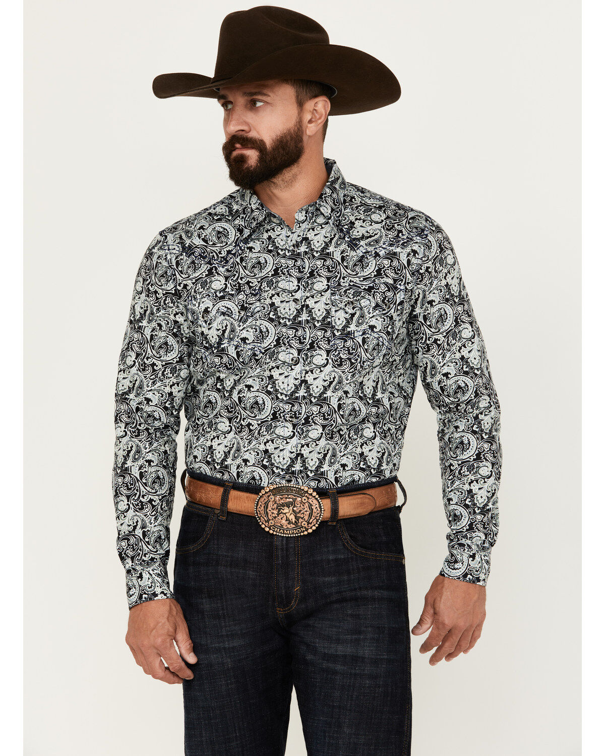 Men's Cody James Showdown Paisley Print Long Sleeve Snap Western Shirt