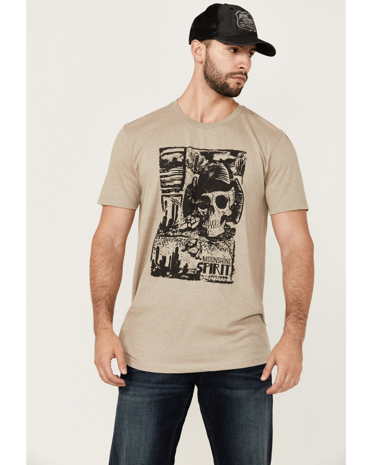 Men's Moonshine Spirit Skull Scene Short Sleeve Graphic T-Shirt