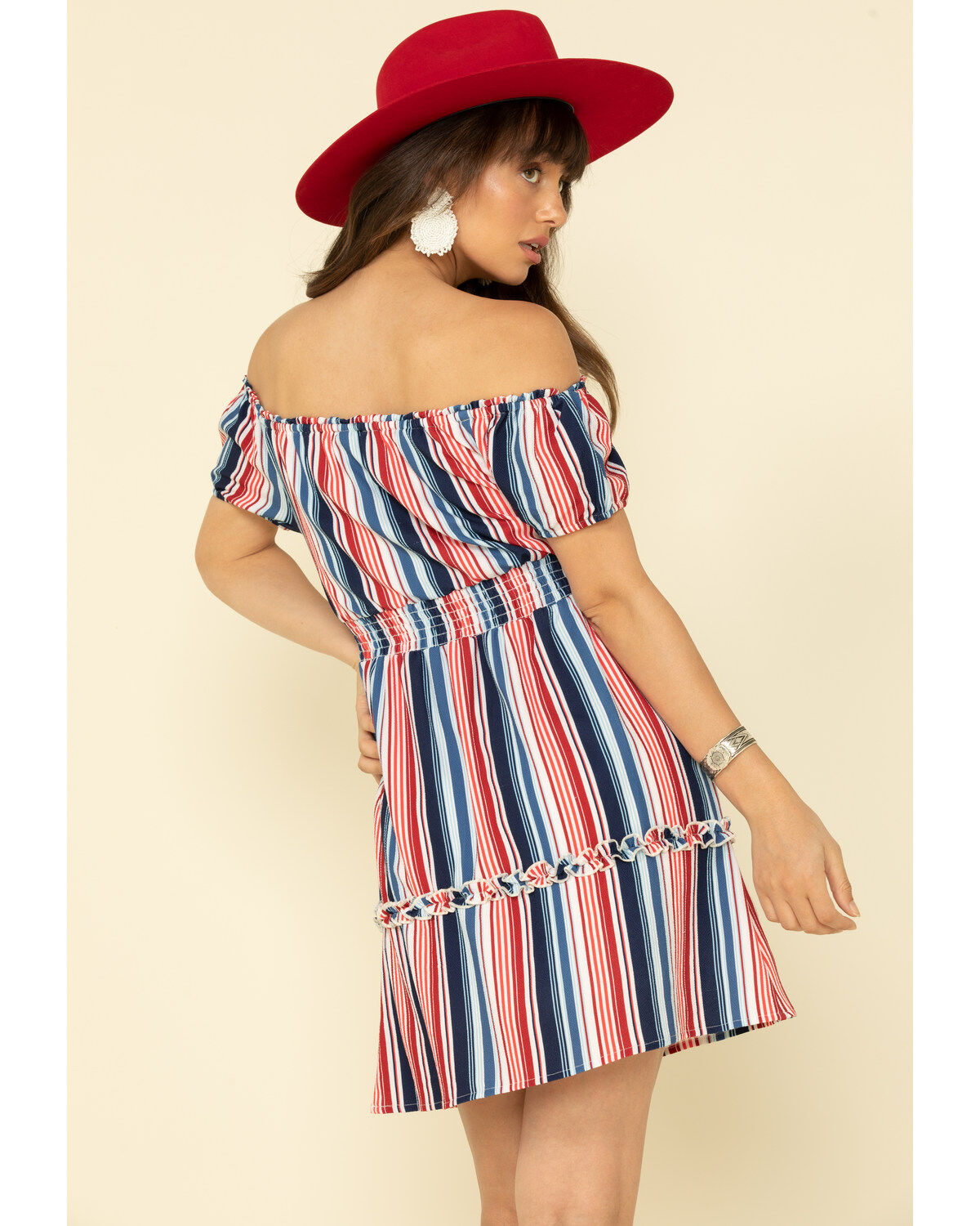 Women's Rock & Roll Denim Stripe Off The Shoulder Mini Dress
