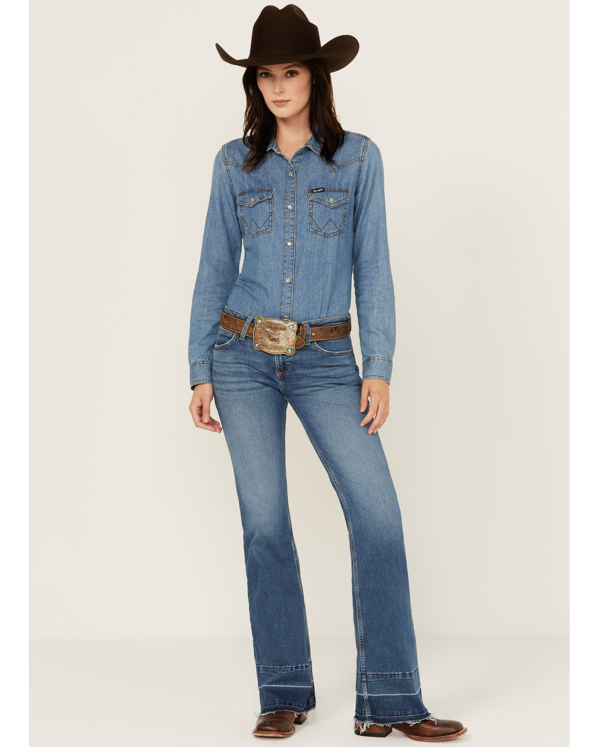Women's Wrangler Retro Mae Medium Wash Mid Rise Stretch Trouser Jeans