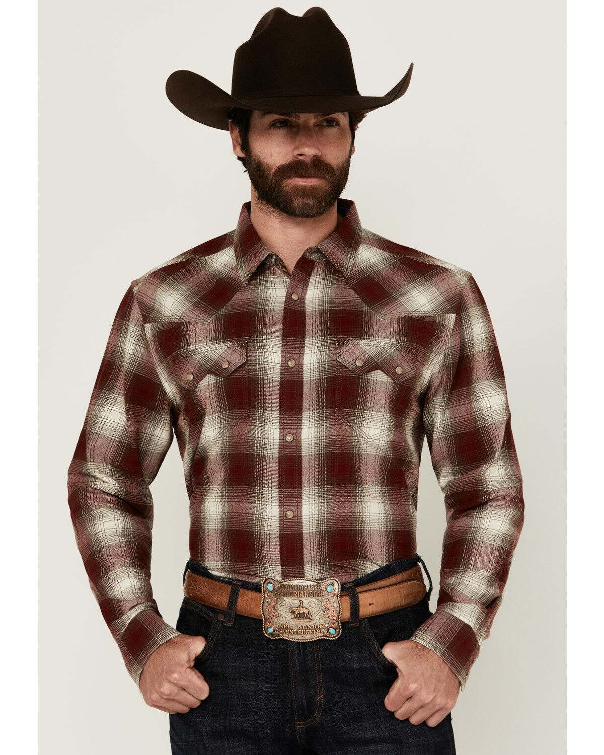 Men's Moonshine Spirit Vino Plaid Print Long Sleeve Snap Western Shirt