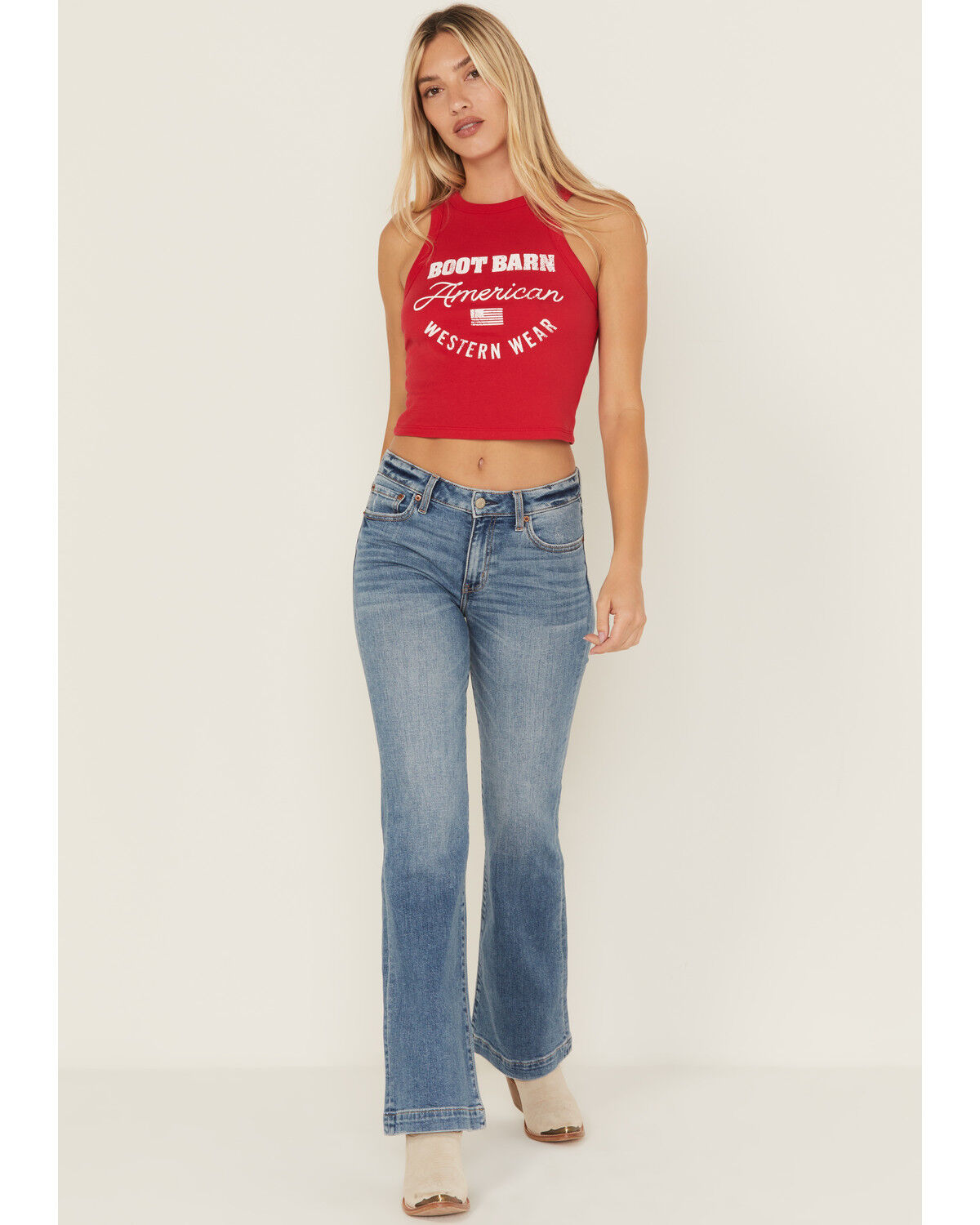 Women's Daze Text Me Medium Wash Mid Rise Flare Stretch Denim Jeans