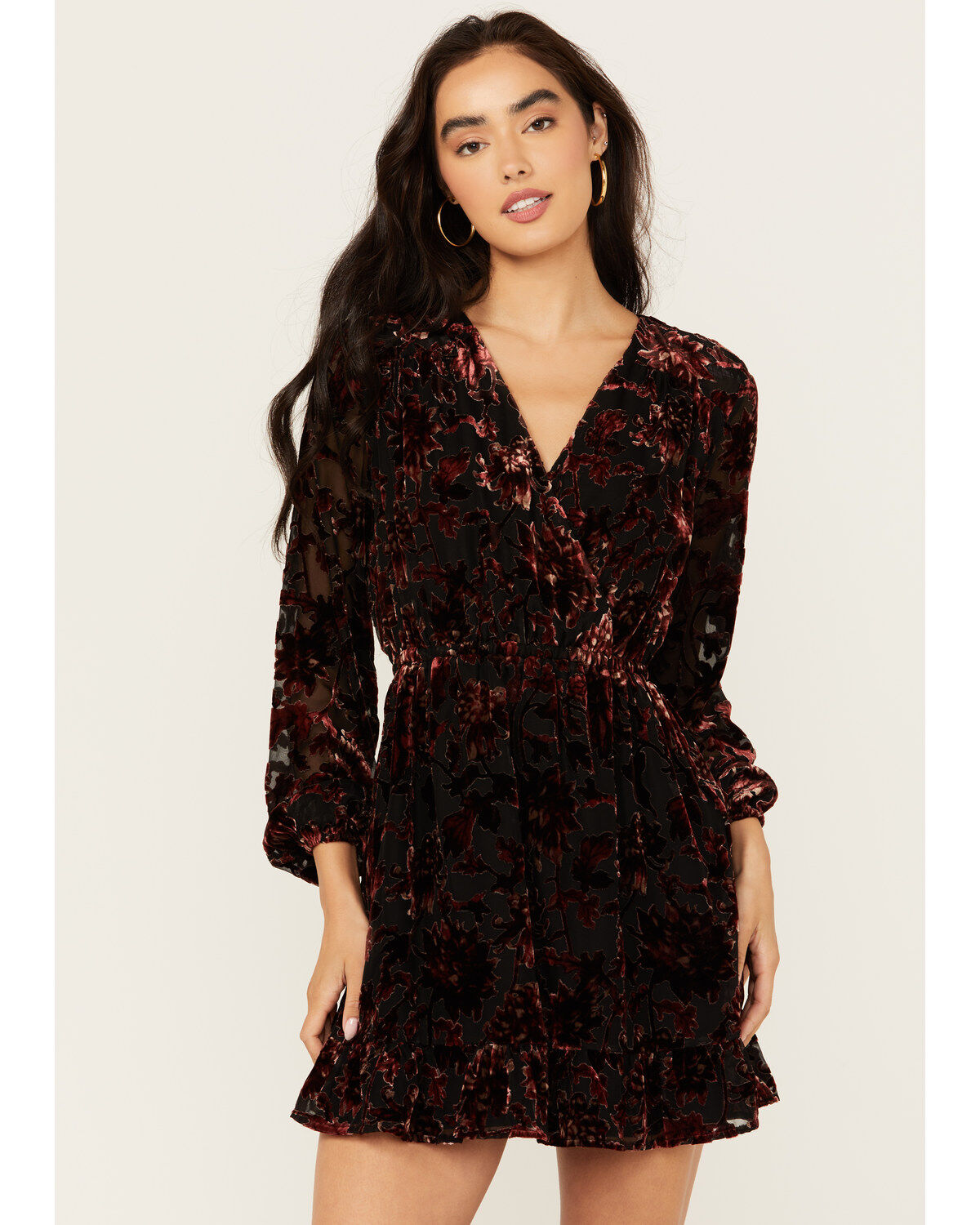 Women's Shyanne Burnout Velvet Peasant Mini Dress
