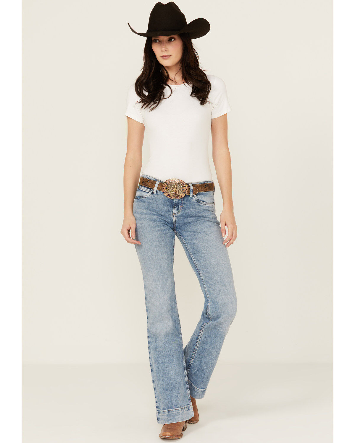 Women's Wrangler Retro Kacey Medium Wash Mid Rise Mae Wide Leg Trouser