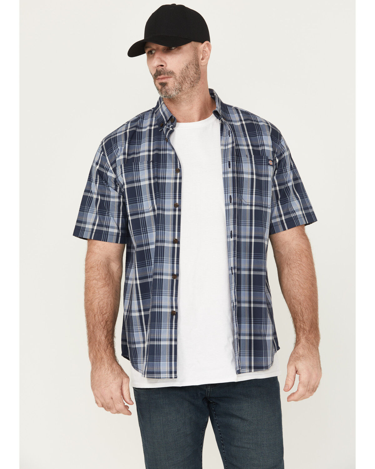 Men's Dickies Flex Plaid Print Short Sleeve Button-Down Work Shirt