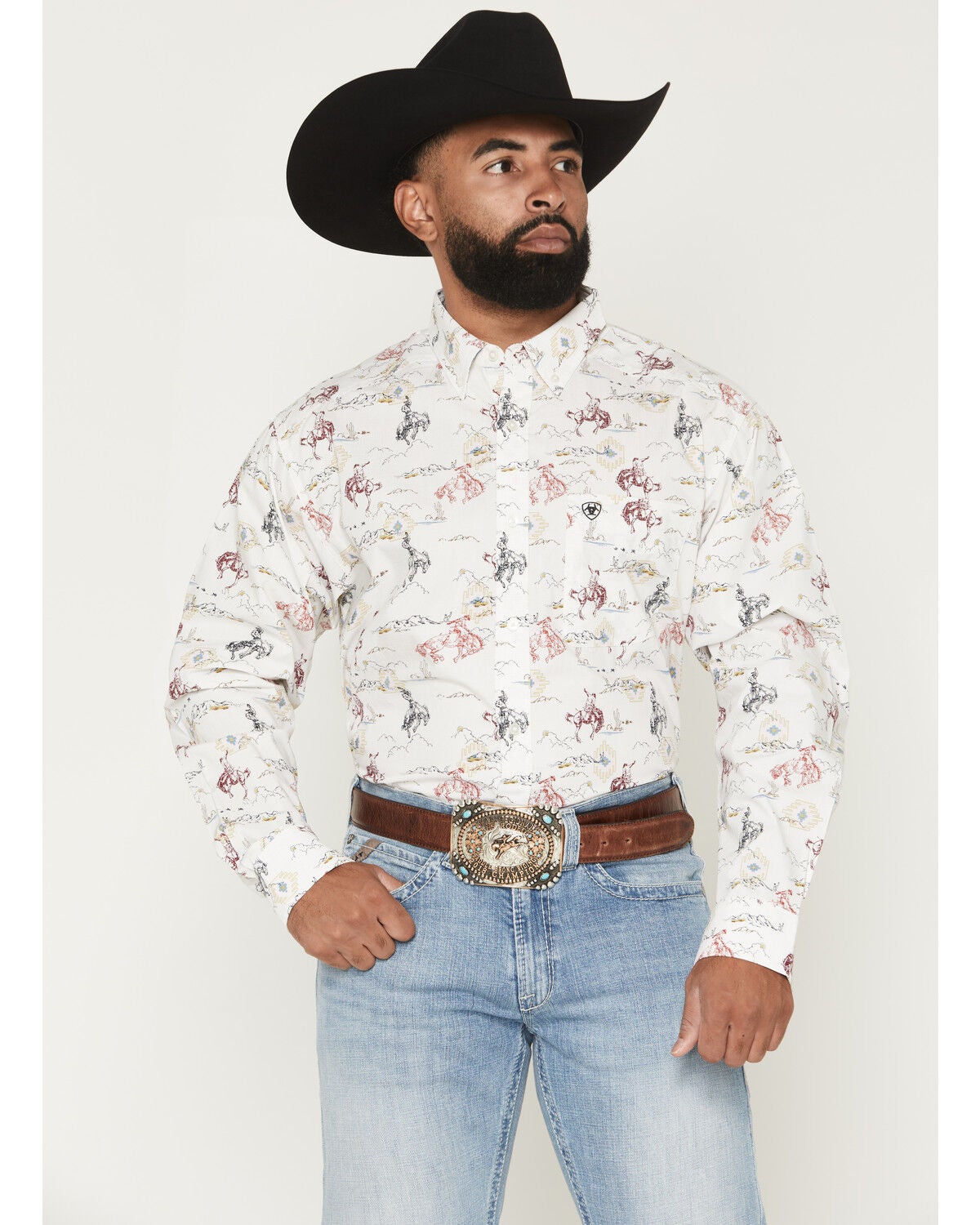 Men's Ariat Tabor Cowboy Print Long Sleeve Button-Down Western Shirt