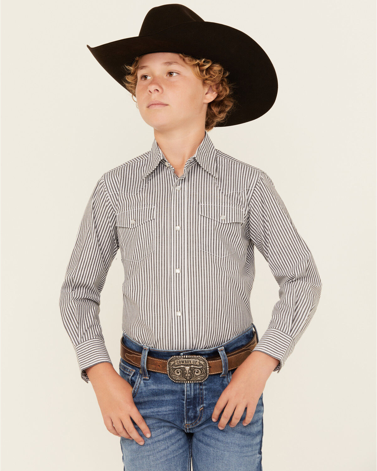 Boys' Wrangler Striped Print Long Sleeve Pearl Snap Western Shirt