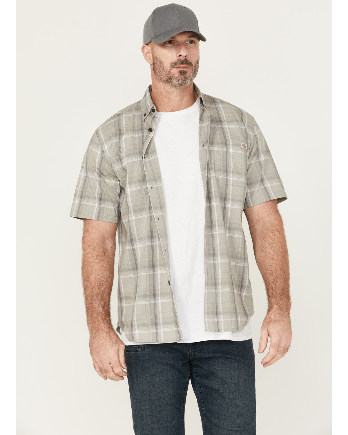 Men's Dickies Flex Plaid Print Short Sleeve Button-Down Work Shirt