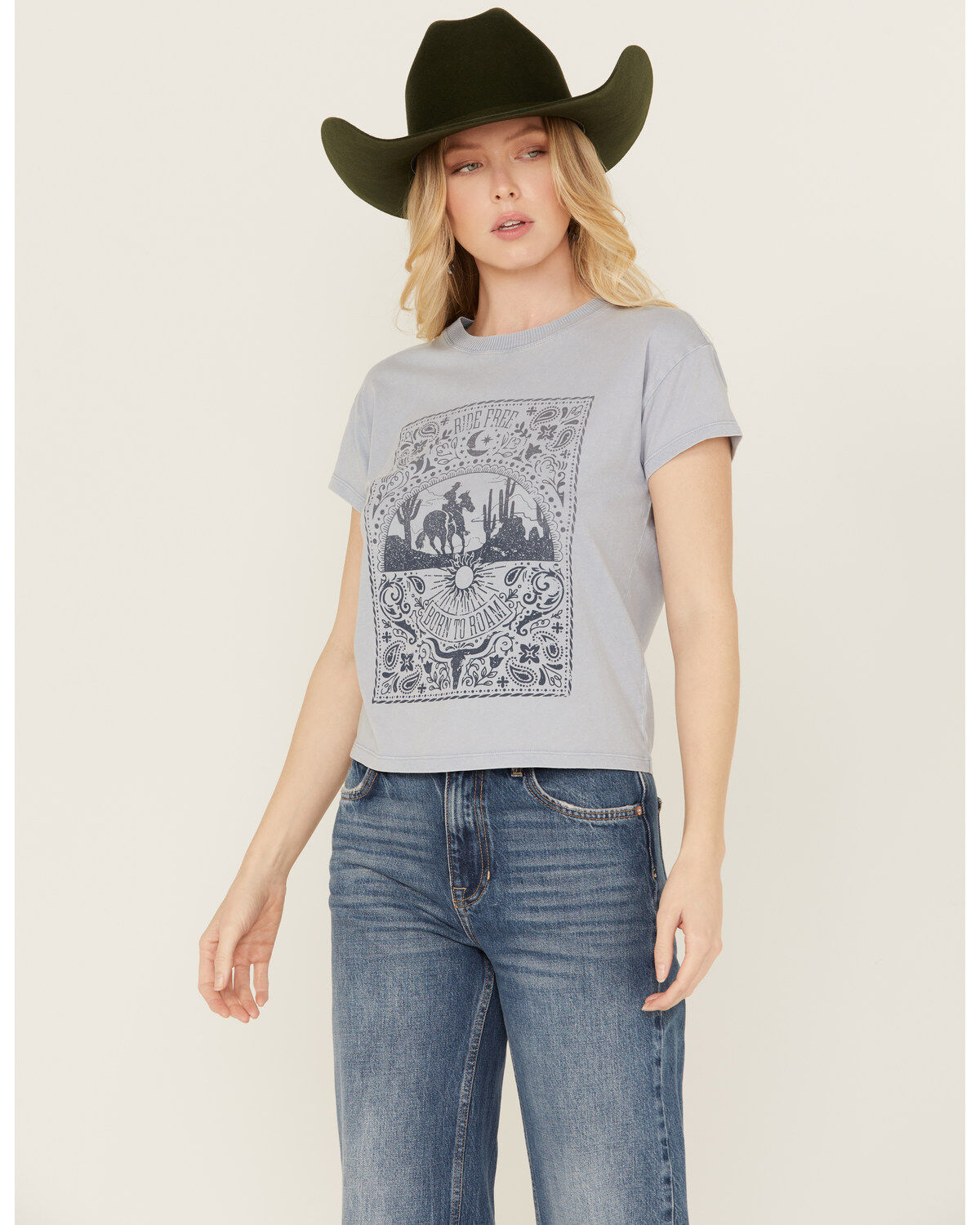Women's White Crow Ombre Bandana Short Sleeve Graphic Print Tee