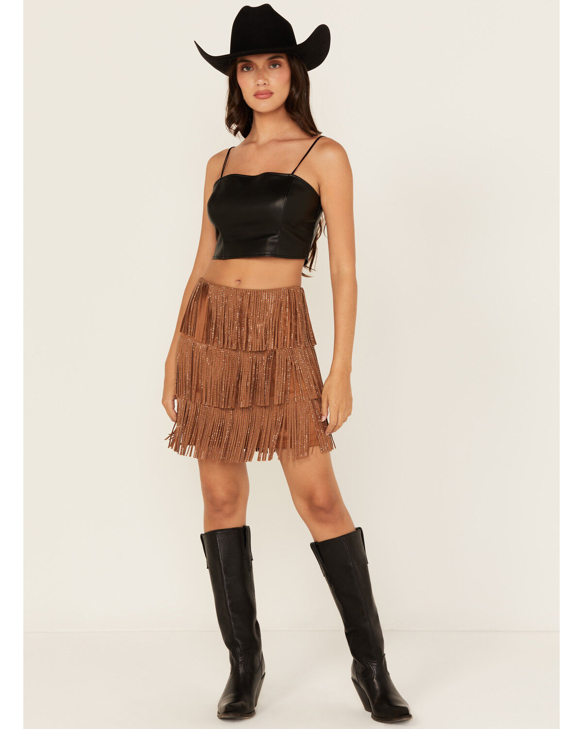 Women's Fornia Rhinestone Fringe Faux Suede Mini Skirt