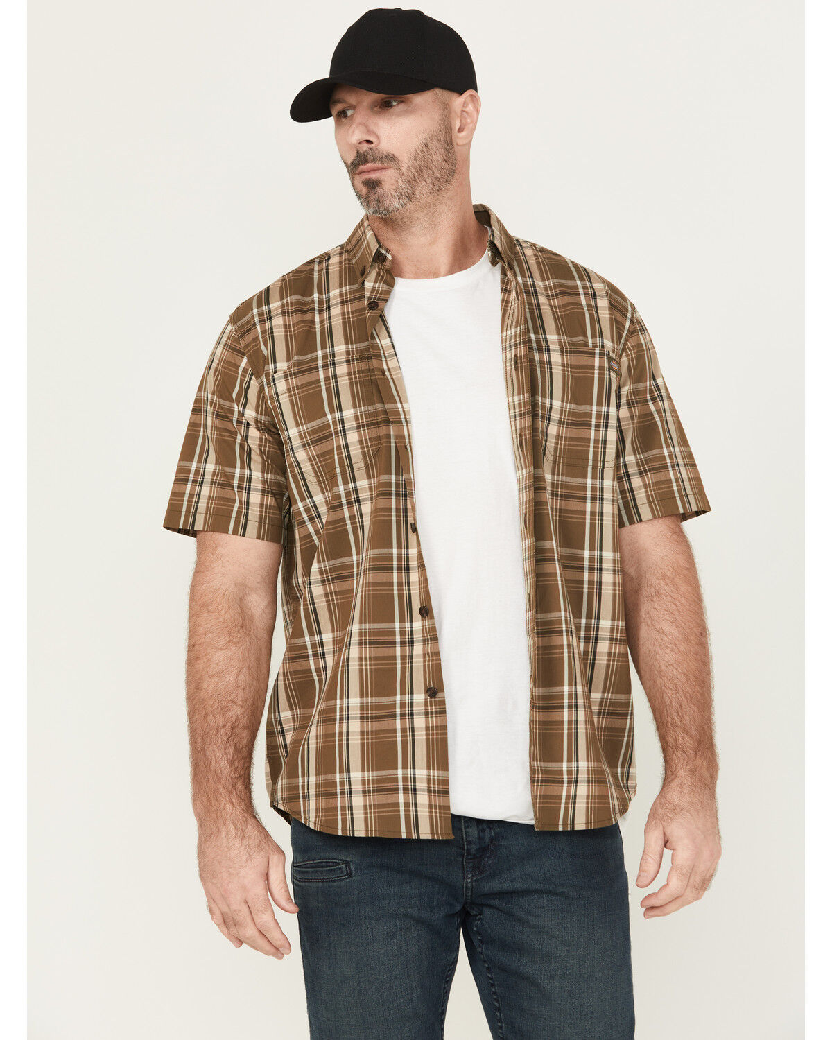 Men's Dickies Flex Plaid Print Short Sleeve Button-Down Work Shirt