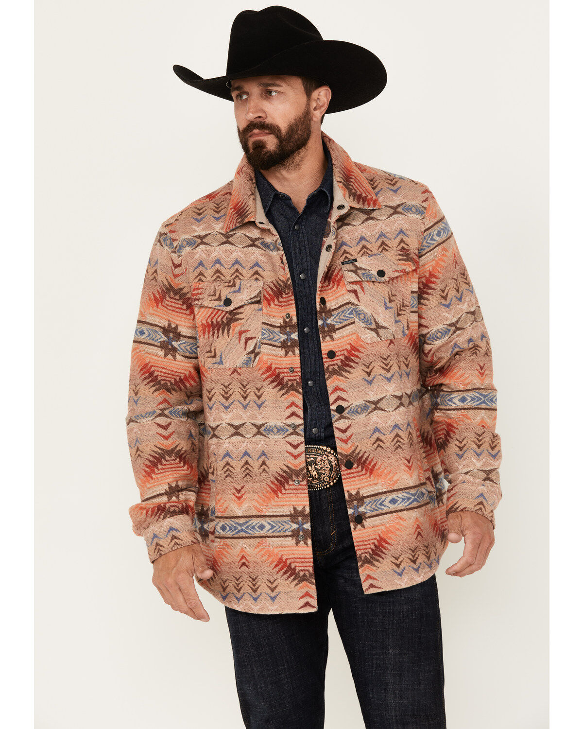 Men's Rock & Roll Denim Southwestern Snap Shirt Jacket