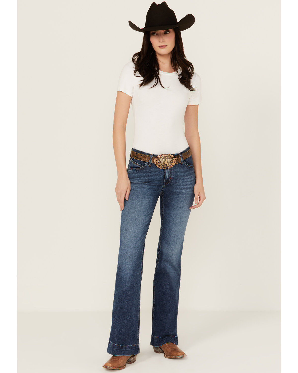 Women's Wrangler Parker Dark Wash Mid Rise Ultimate Riding Trouser Str