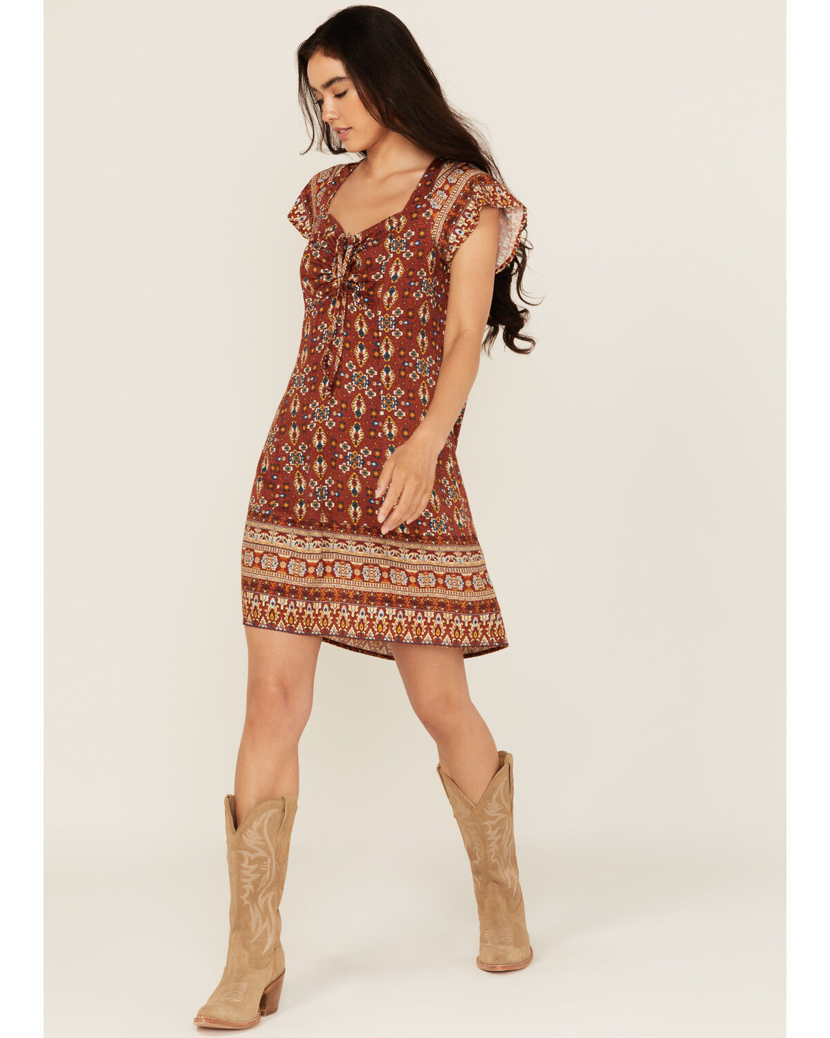 Women's Idyllwind Saxony Tapestry Print Short Sleeve Mini Dress