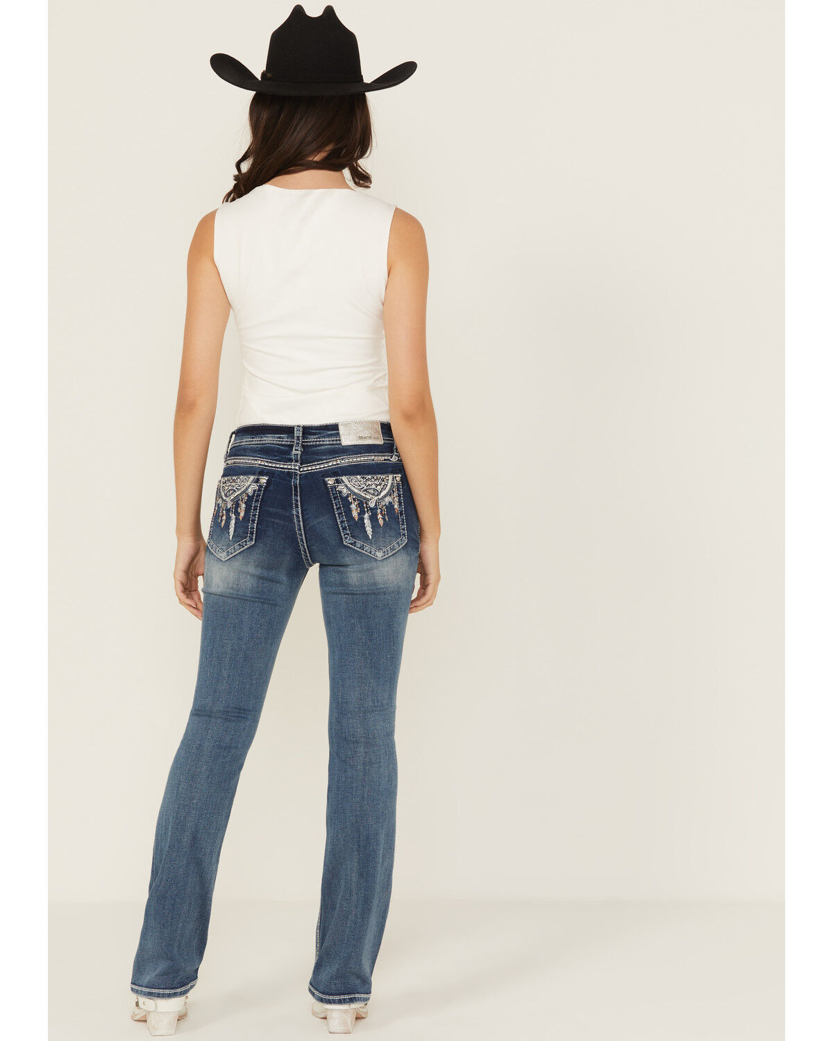 Women's Grace in LA Medium Wash Dream Catcher Embroidered Mid Rise Boo