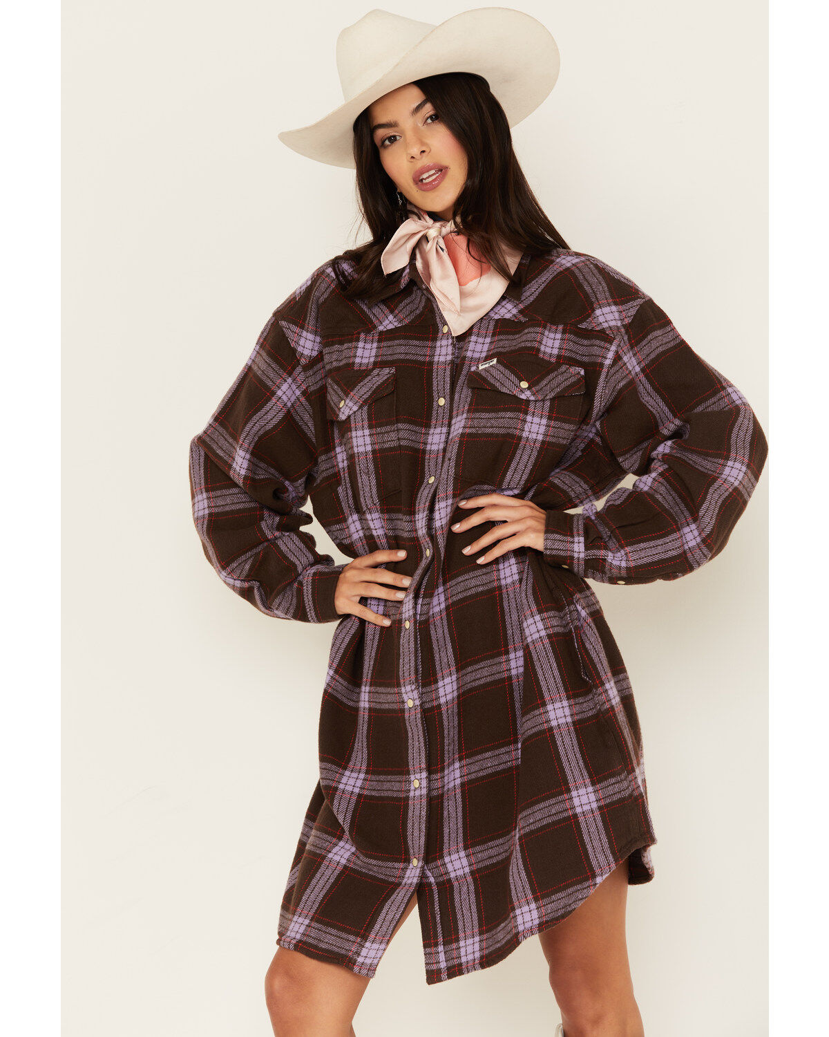 Women's Wrangler Jumbo Plaid Print Long Sleeve Western Mini Dress