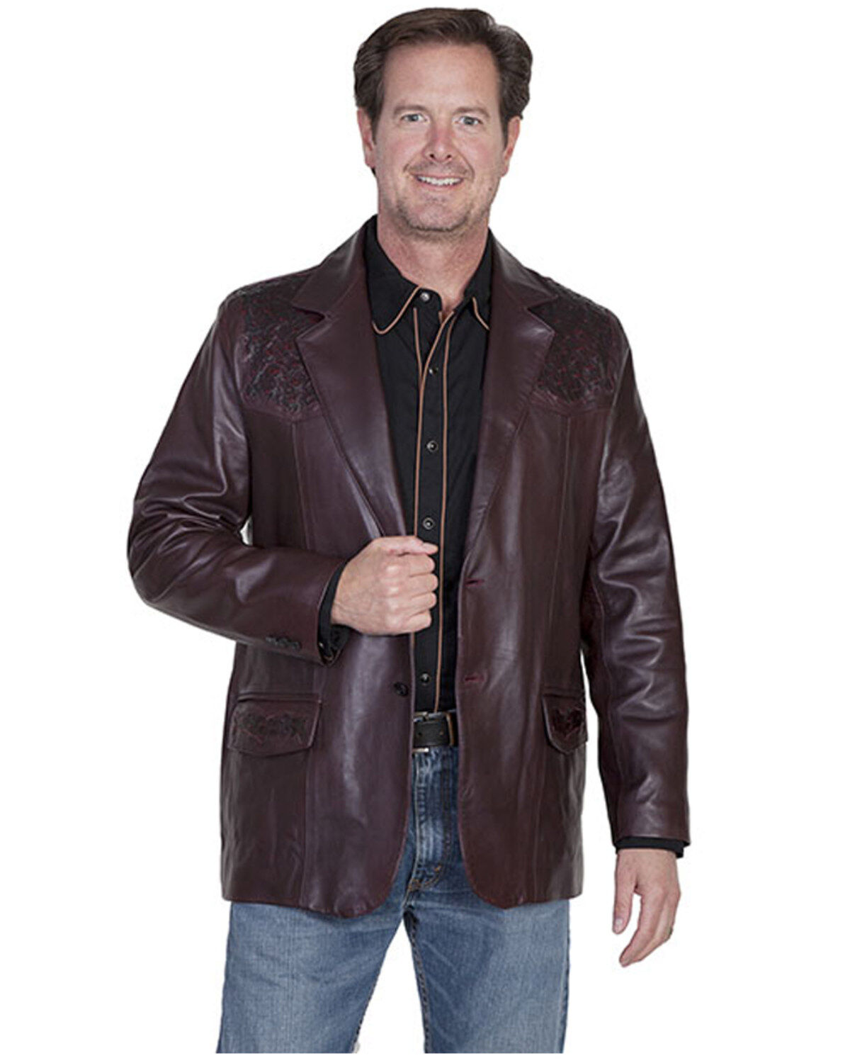 Men's Scully Ostrich Trim Leather Blazer