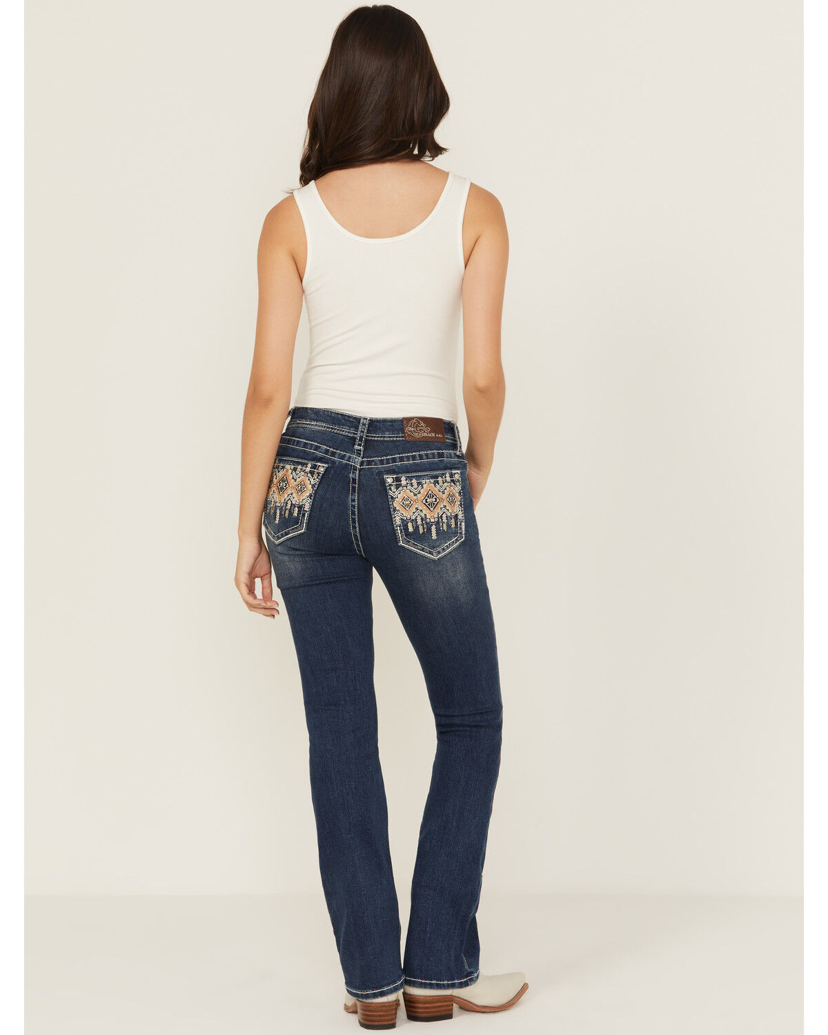 Women's Grace in LA Medium Wash Diamond Embroidered Mid Rise Bootcut S