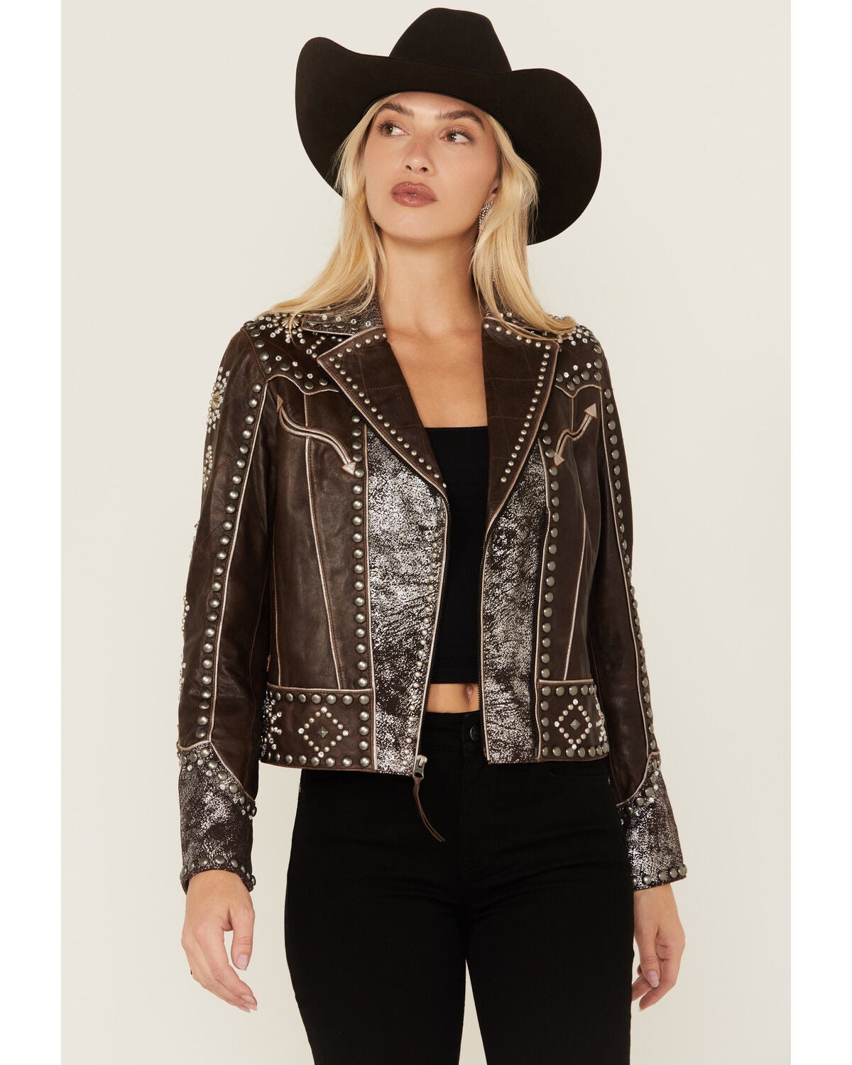 Women's Double D Ranch Embellished Fringe Leather Jacket