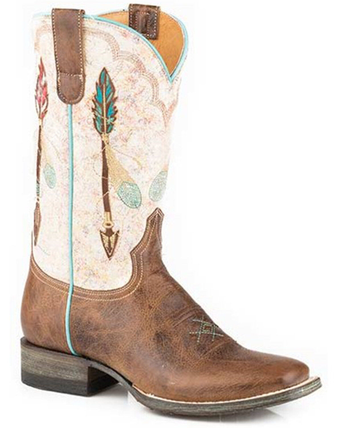 Women's Roper Arrow Feather Embroidered Overlay Western Boots - Square