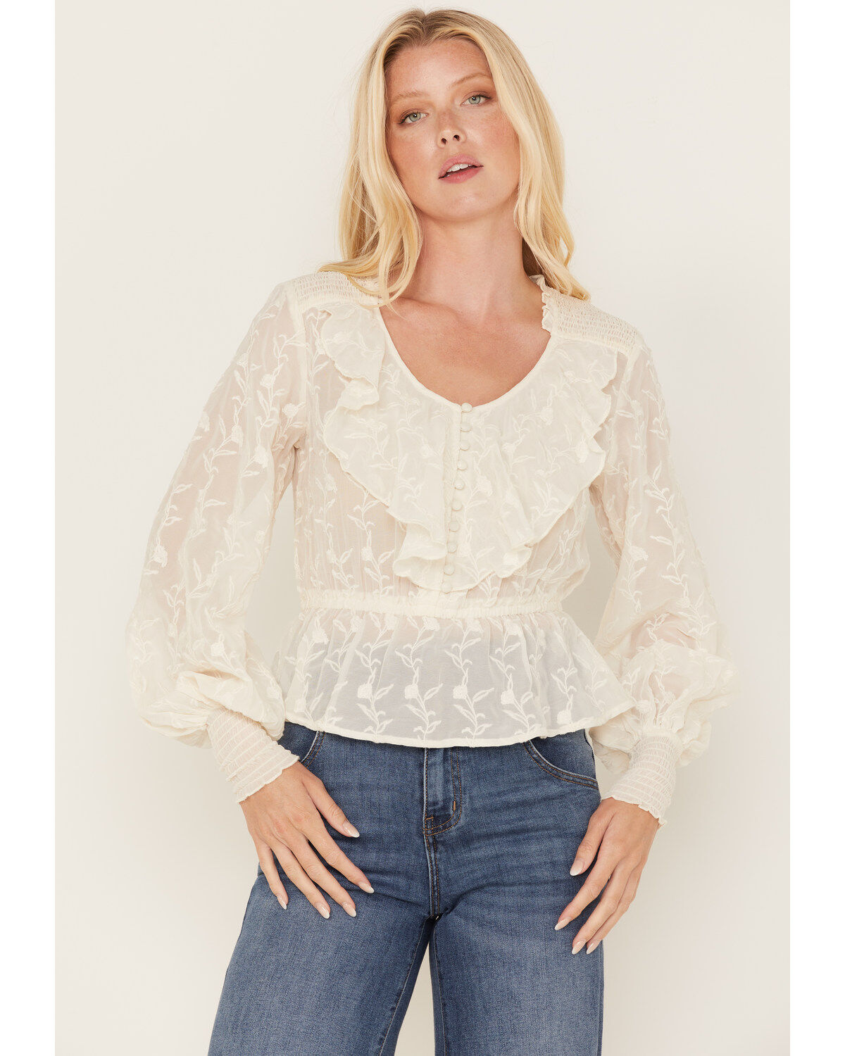 Women's Shyanne Floral Embroidered Chiffon Ruffle Blouse