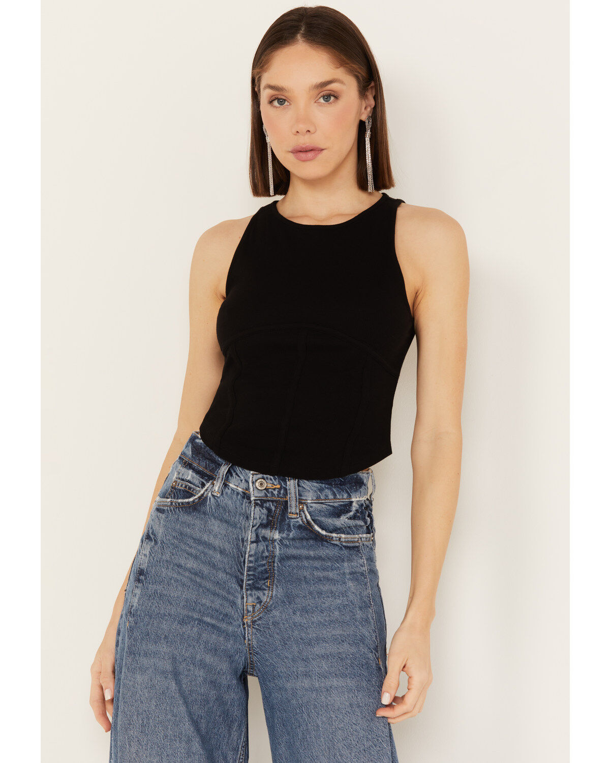 Women's Rock & Roll Denim Rib Corset Sleeveless Tank