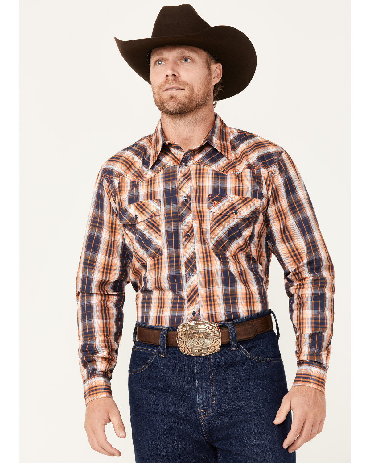 Men's Cowboy Hardware Hermosillo Plaid Print Long Sleeve Snap Western