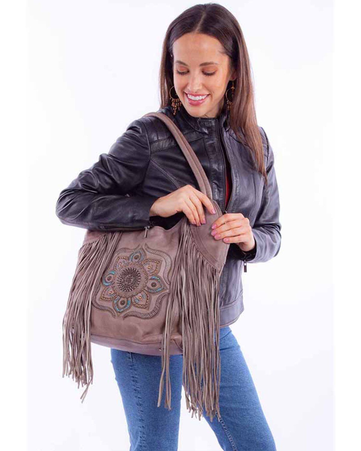 Women's Scully Floral Leather Fringe Tote