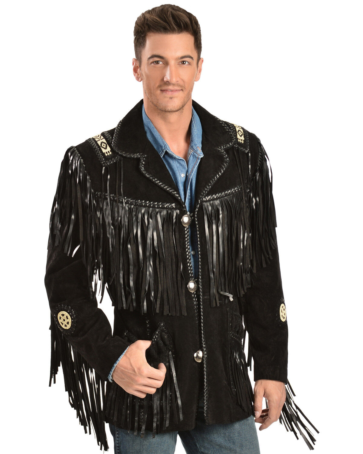 Men's Scully Fringed Suede Leather Coat - Tall