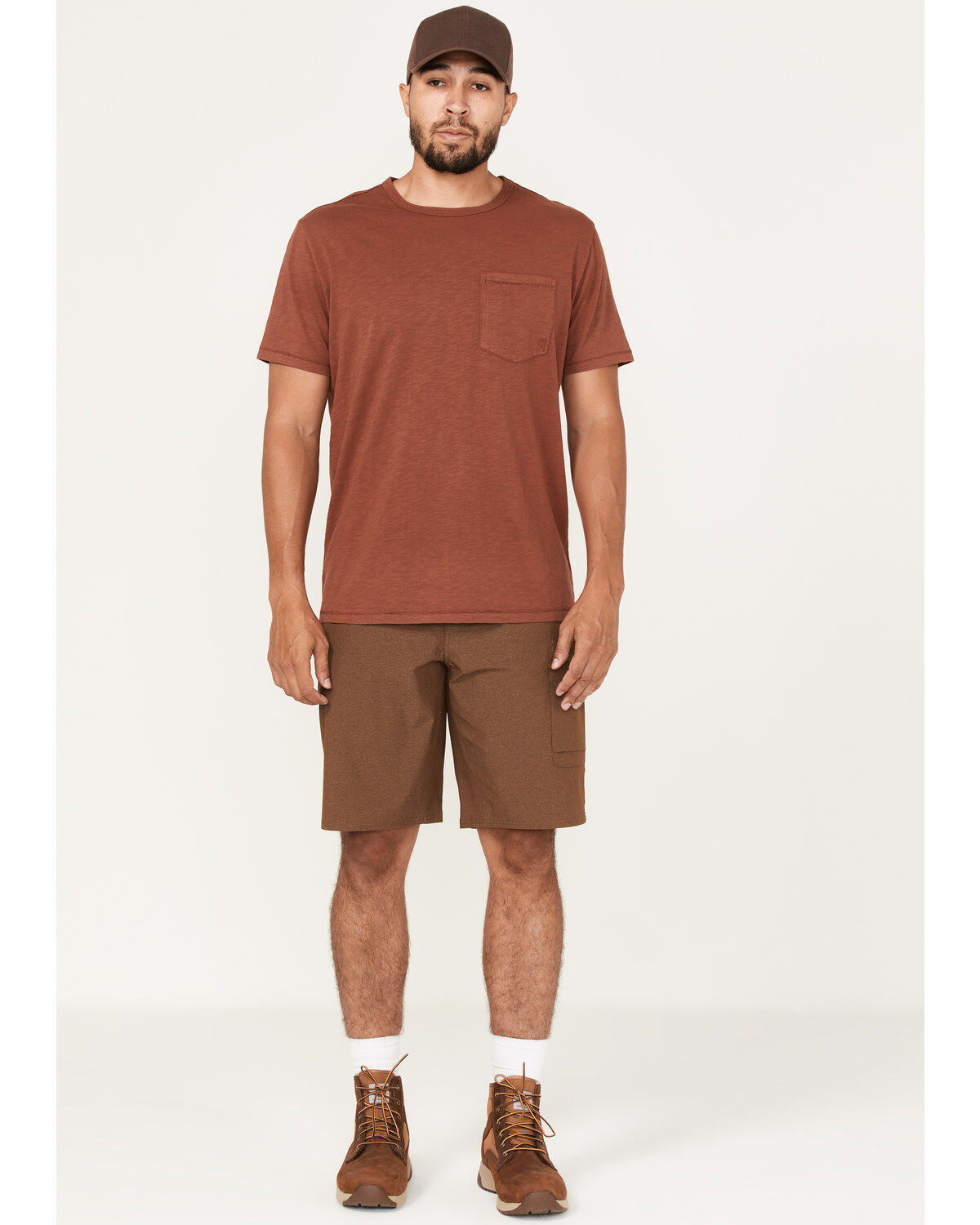 Men's Brothers and Sons Stretch Ripstop Brown Slim Straight Cargo Shor