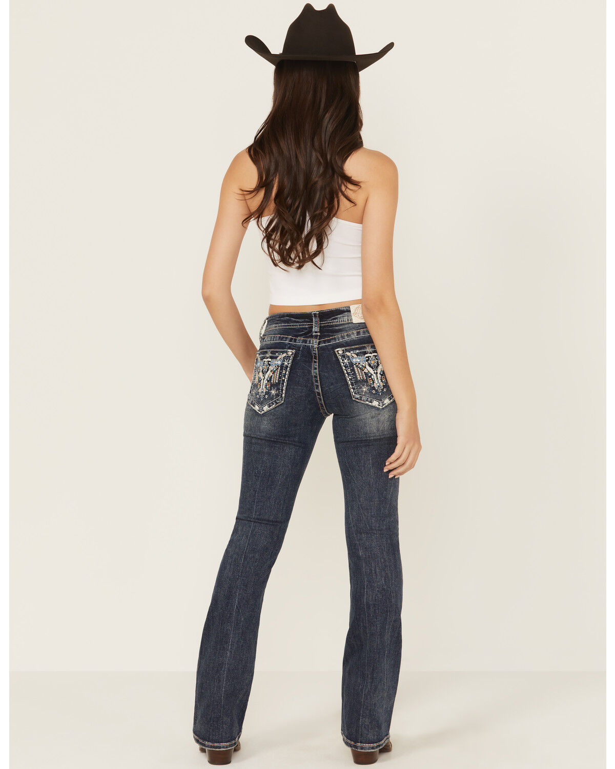 Women's Grace in LA Medium Wash Steerhead Embroidered Bootcut Stretch