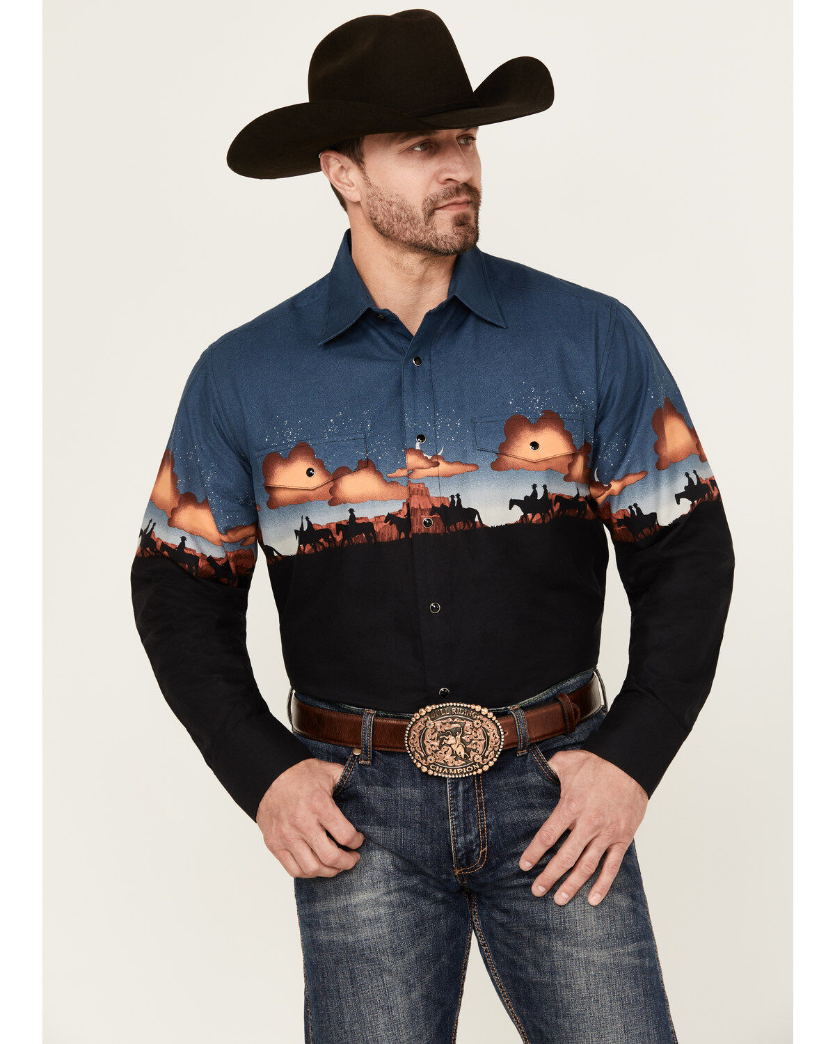 Men's Panhandle Scenic Border Long Sleeve Snap Western Shirt