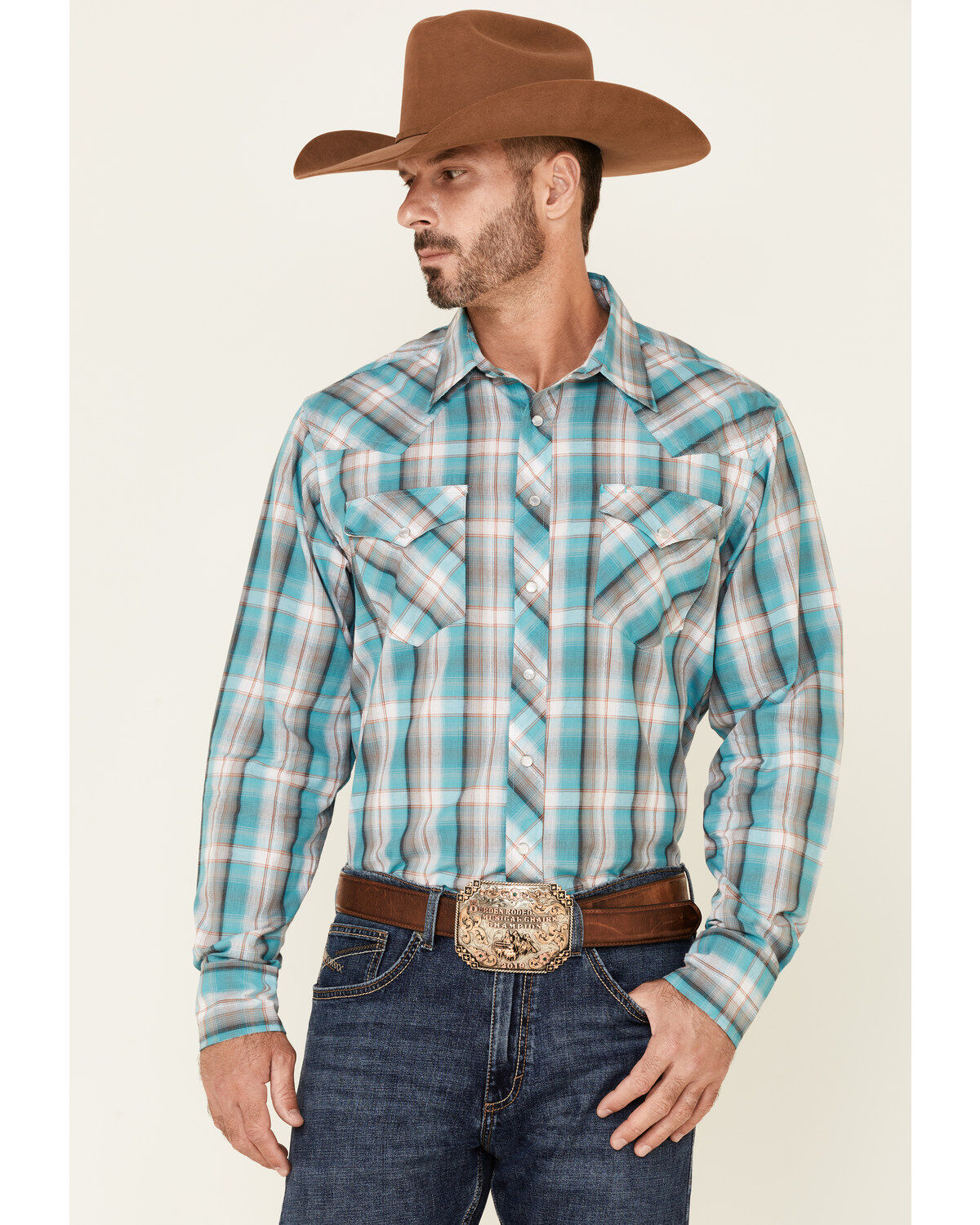Men's Roper Juniper Dobby Large Plaid Long Sleeve Pearl Snap Western S