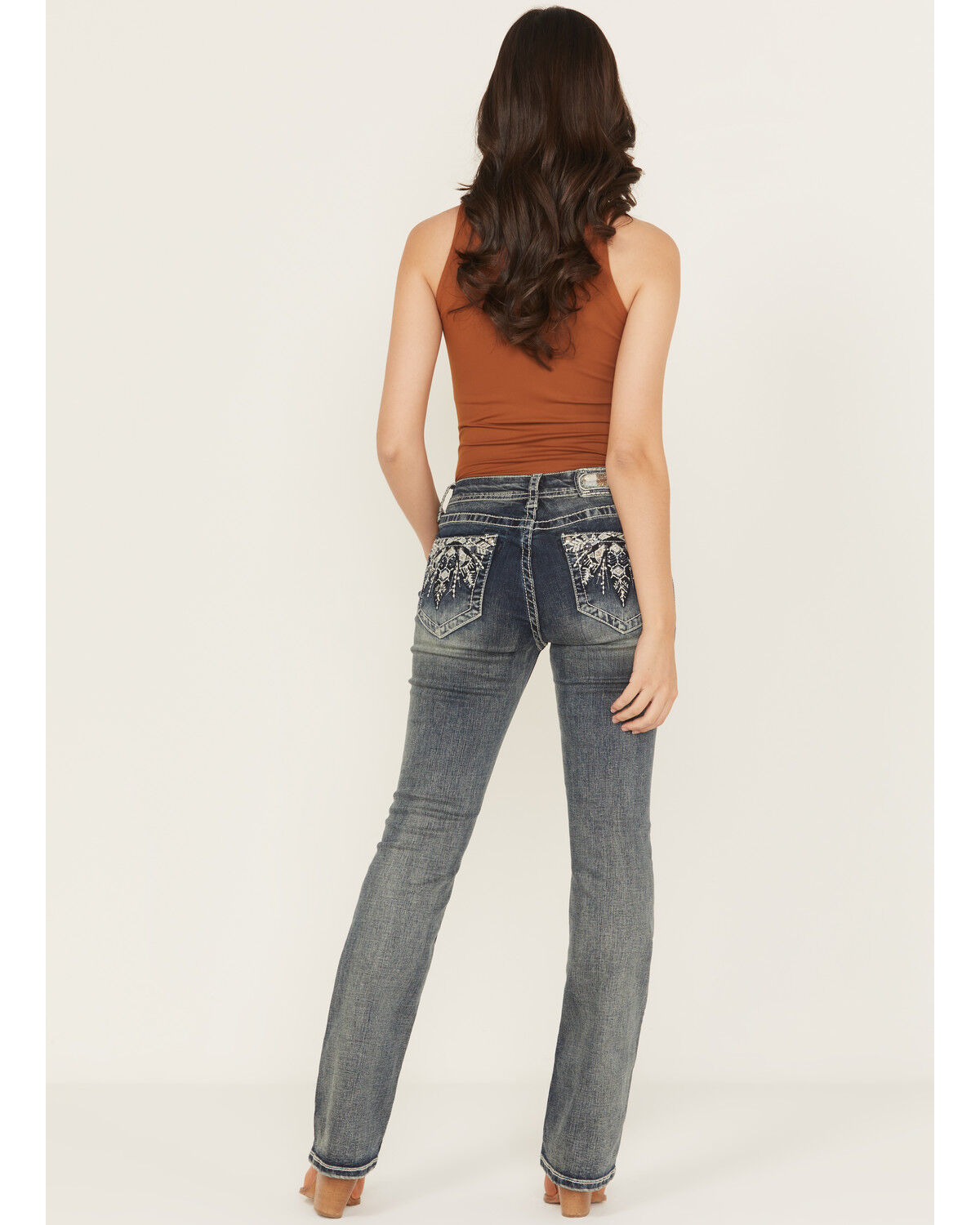 Women's Grace in LA Medium Wash Floral Embroidered Mid Rise Bootcut St