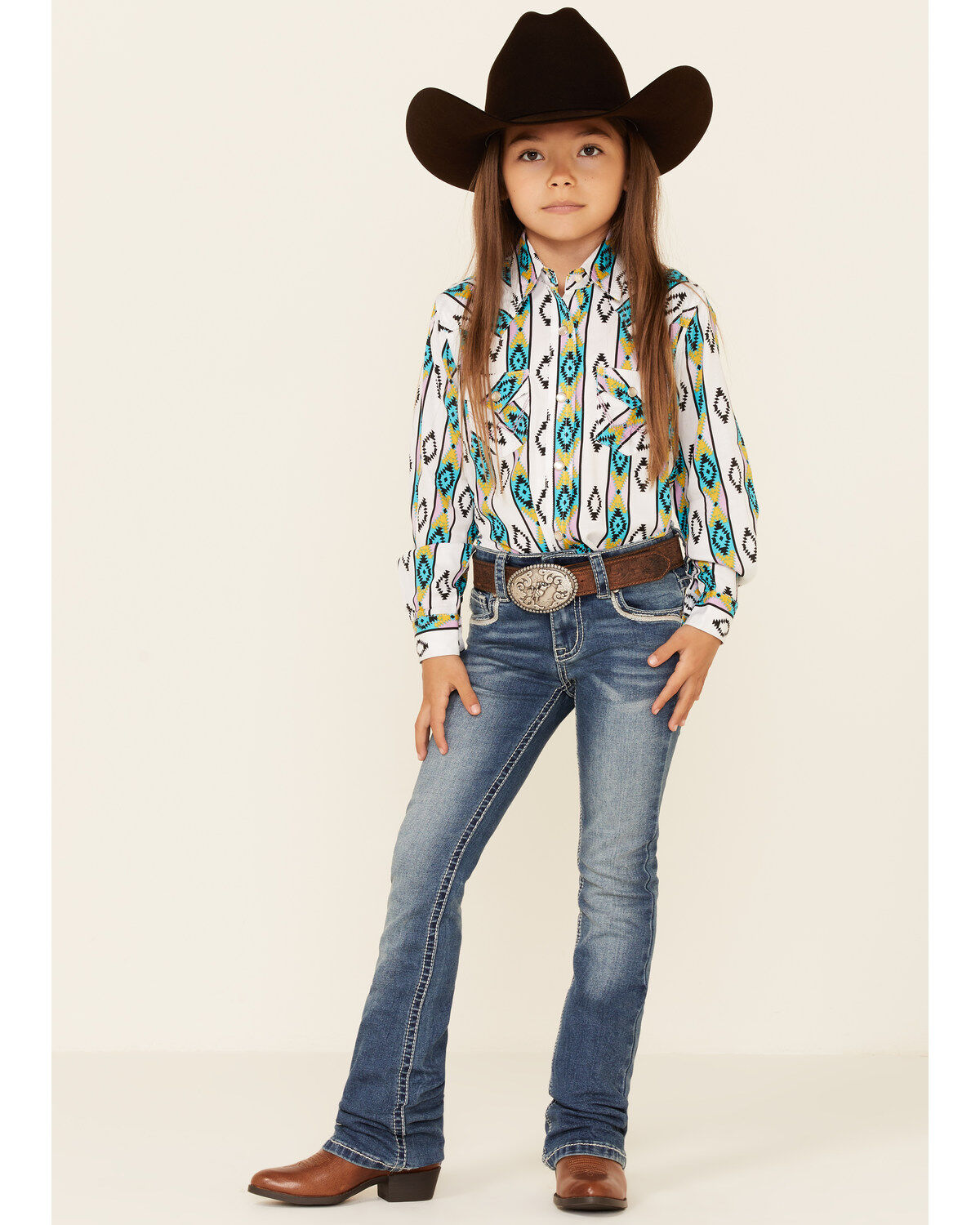 Girls' Shyanne Little Medium Wash Embroidered Scoop Pocket Bootcut Jea