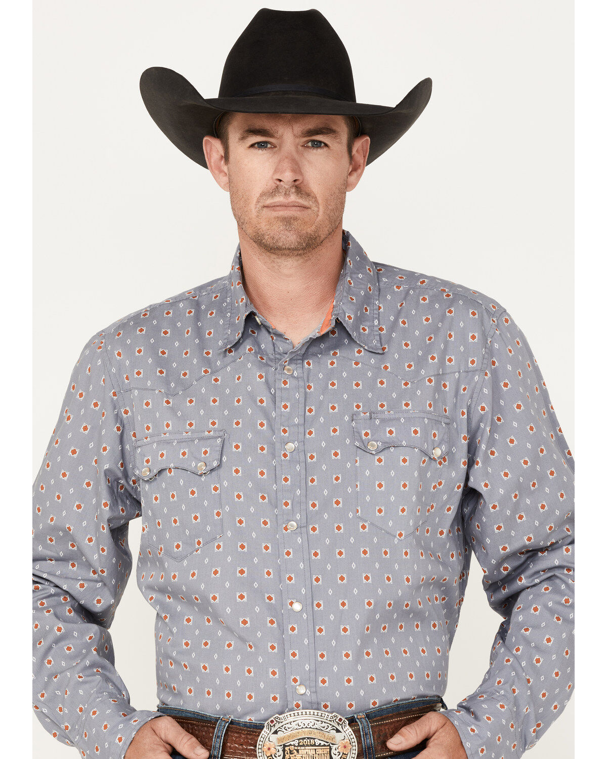 Men's Roper Large Geo Print Long Sleeve Pearl Snap Shirt