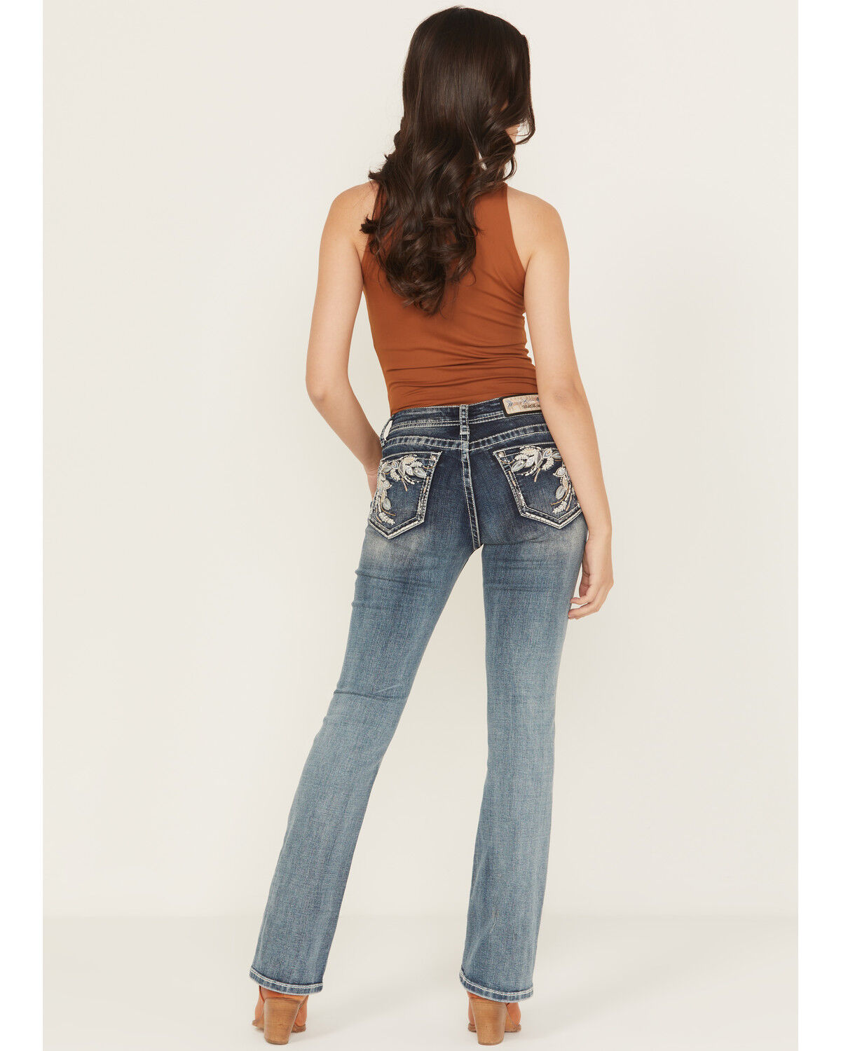 Women's Grace in LA Medium Wash Floral Embroidered Mid Rise Bootcut St