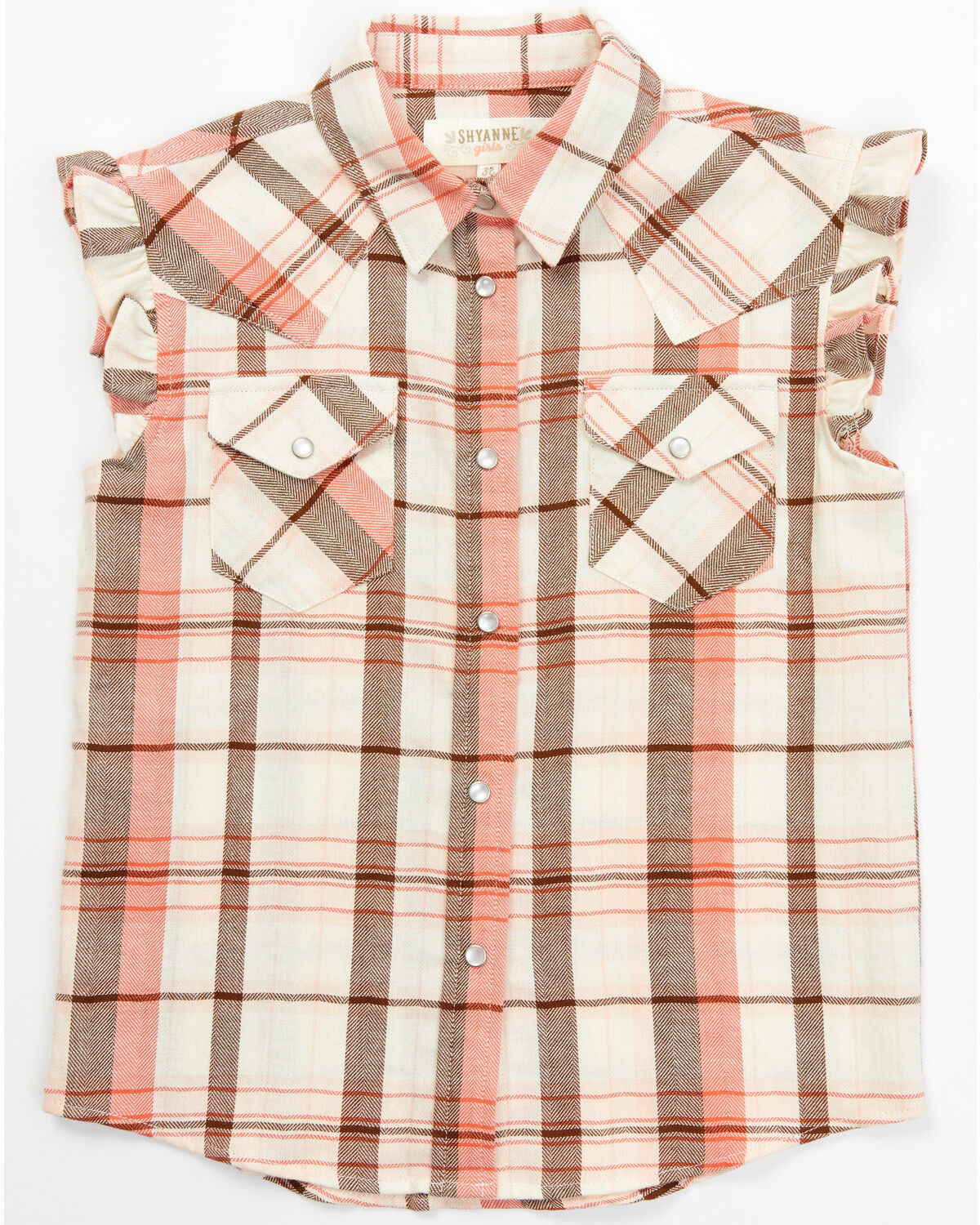 Girls' Shyanne Toddler Plaid Print Ruffle Sleeve Western Pearl Snap Sh