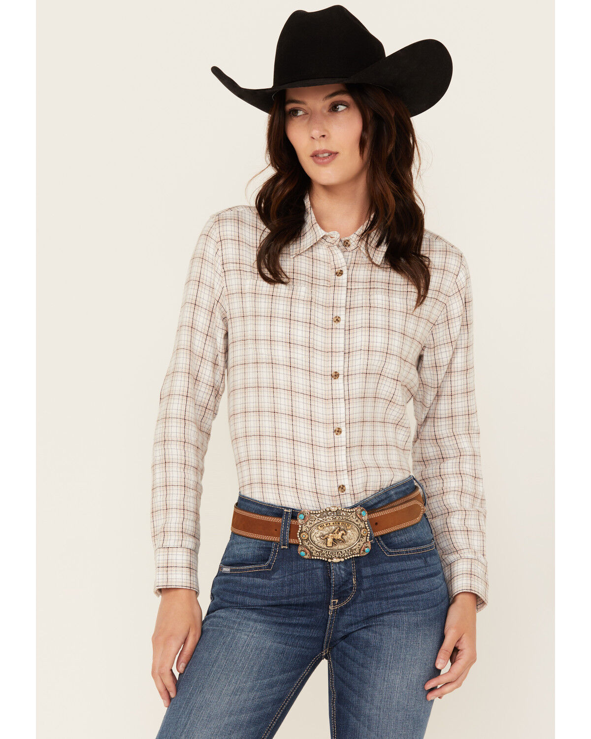 Women's Shyanne Plaid Print Long Sleeve Button-Down Western Shirt