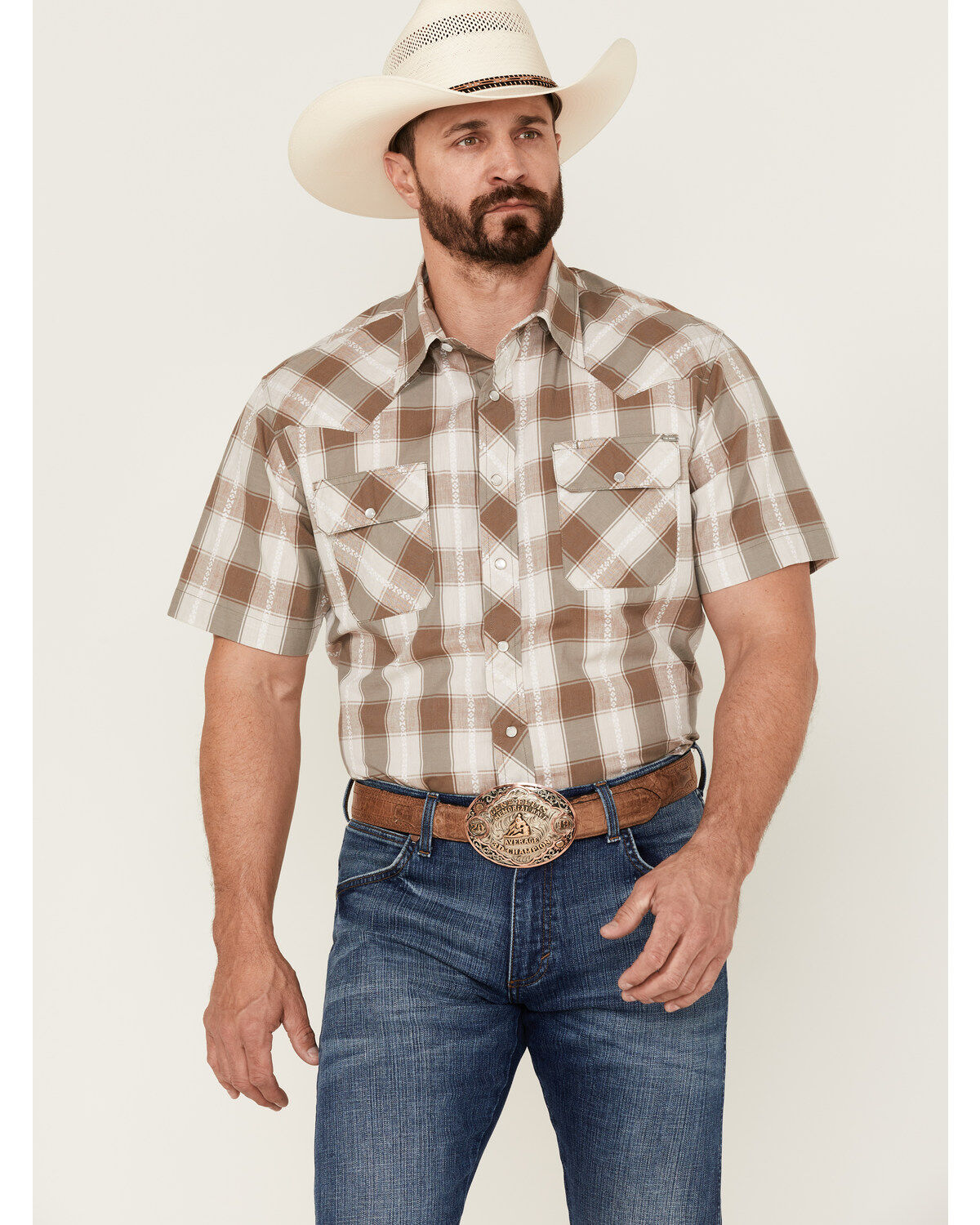 Men's Tin Haul Buffalo Dobby Large Plaid Short Sleeve Pearl Snap Weste
