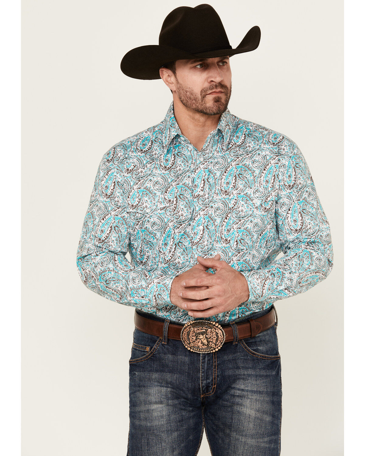 Men's Panhandle Rough Stock by Paisley Print Long Sleeve Pearl Snap St