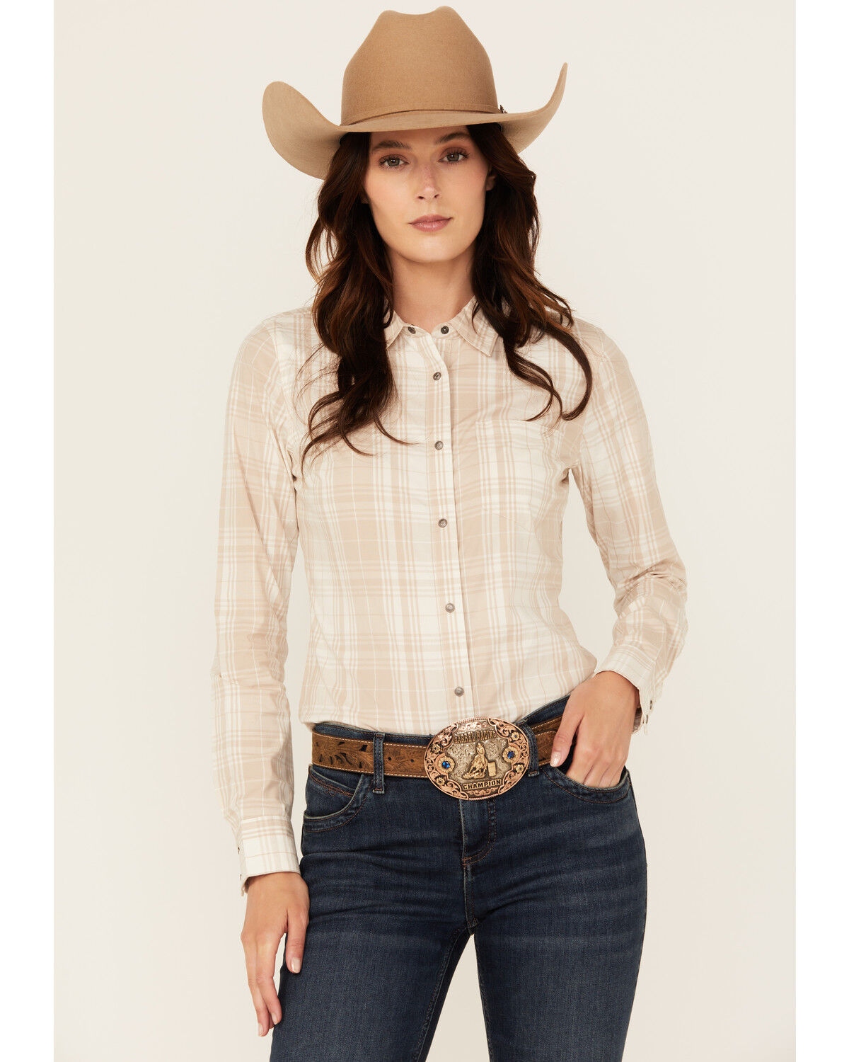 Women's Shyanne Plaid Print Long Sleeve Concho Snap Stretch Western Sh