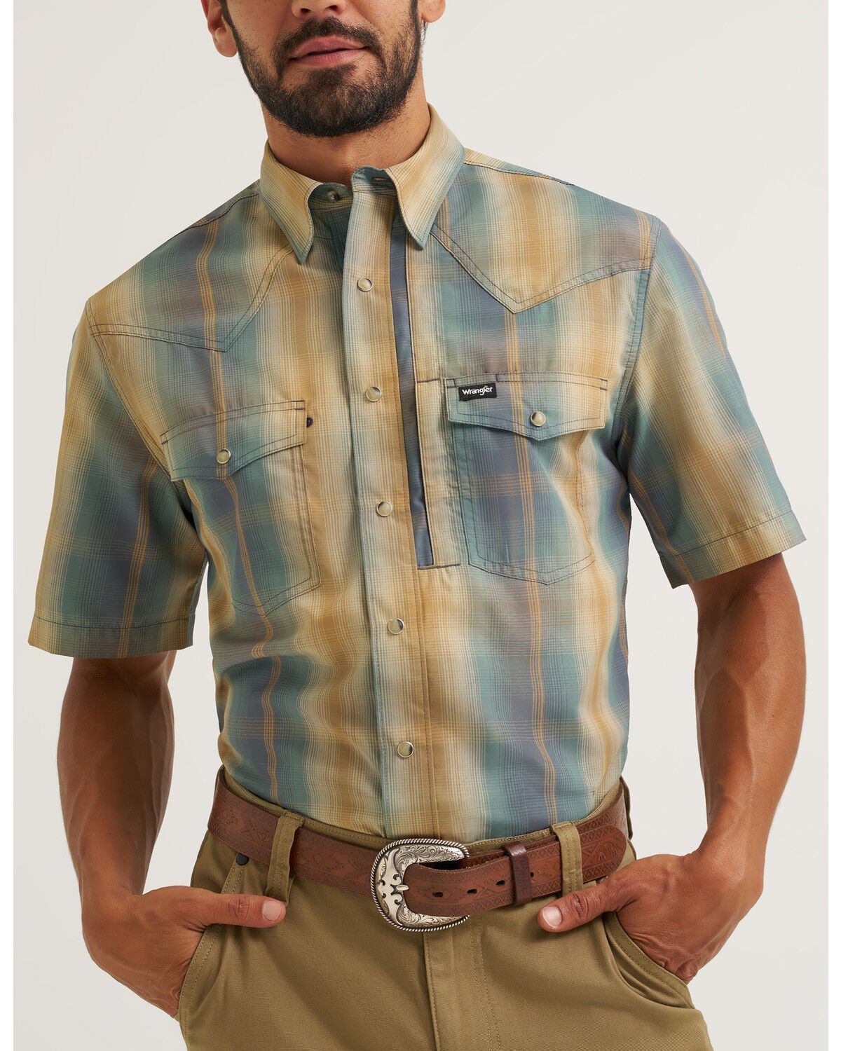 Men's Wrangler ATG Turbulence Plaid Print Short Sleeve Snap Performanc