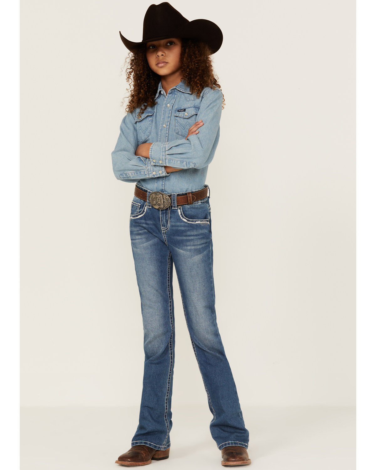 Girls' Shyanne Little Dark Wash Zigzag Pocket Bootcut Jeans