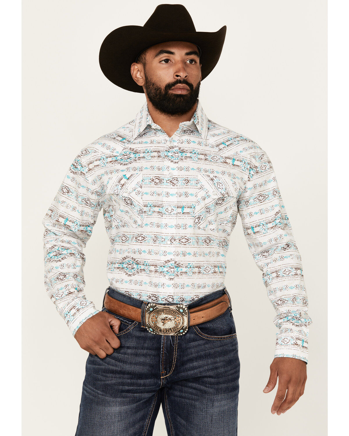 Men's Panhandle Southwestern Print Long Sleeve Snap Stretch Western Sh