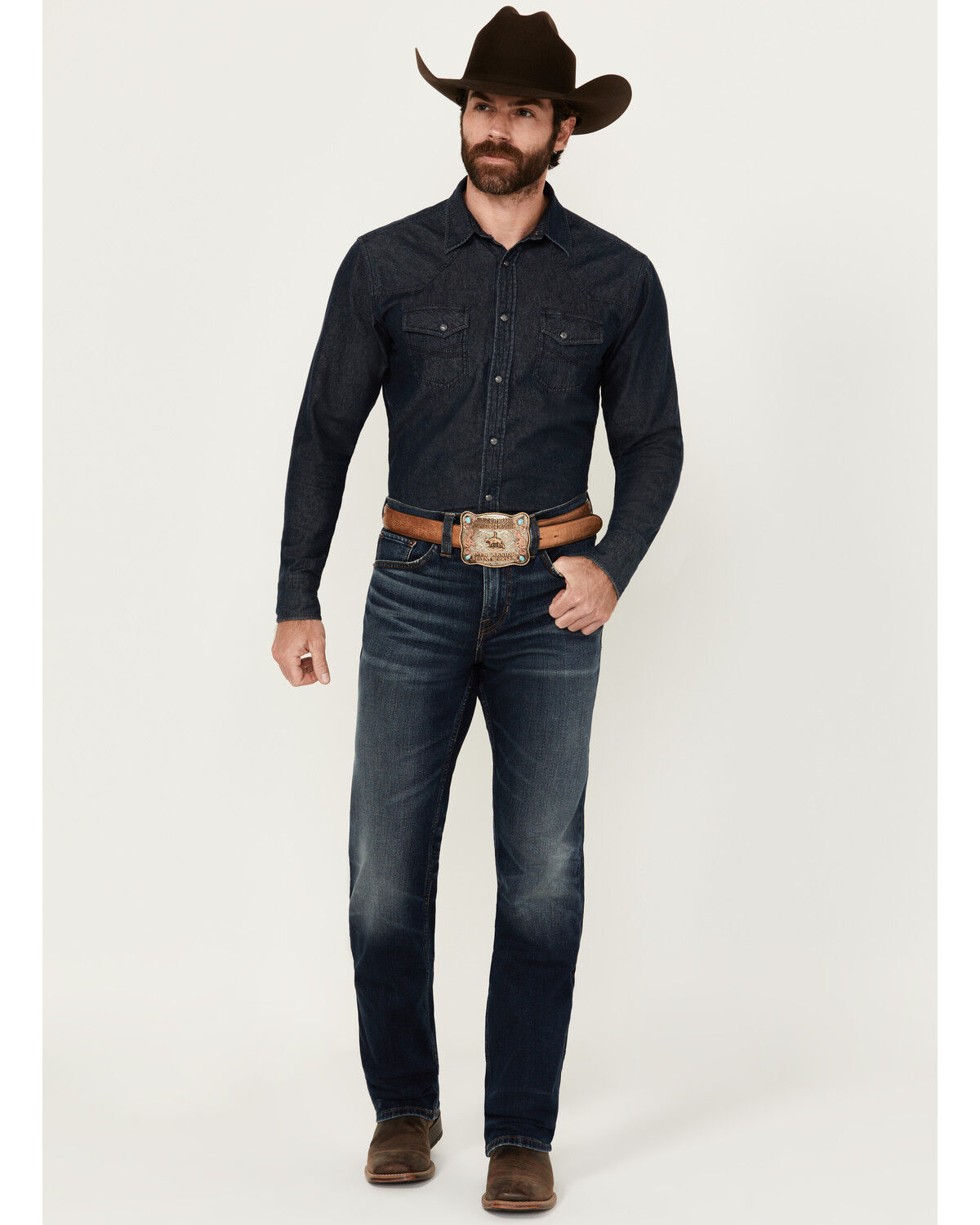 Men's Blue Ranchwear Bandera Dark Wash Slim Straight Stretch Denim Jea