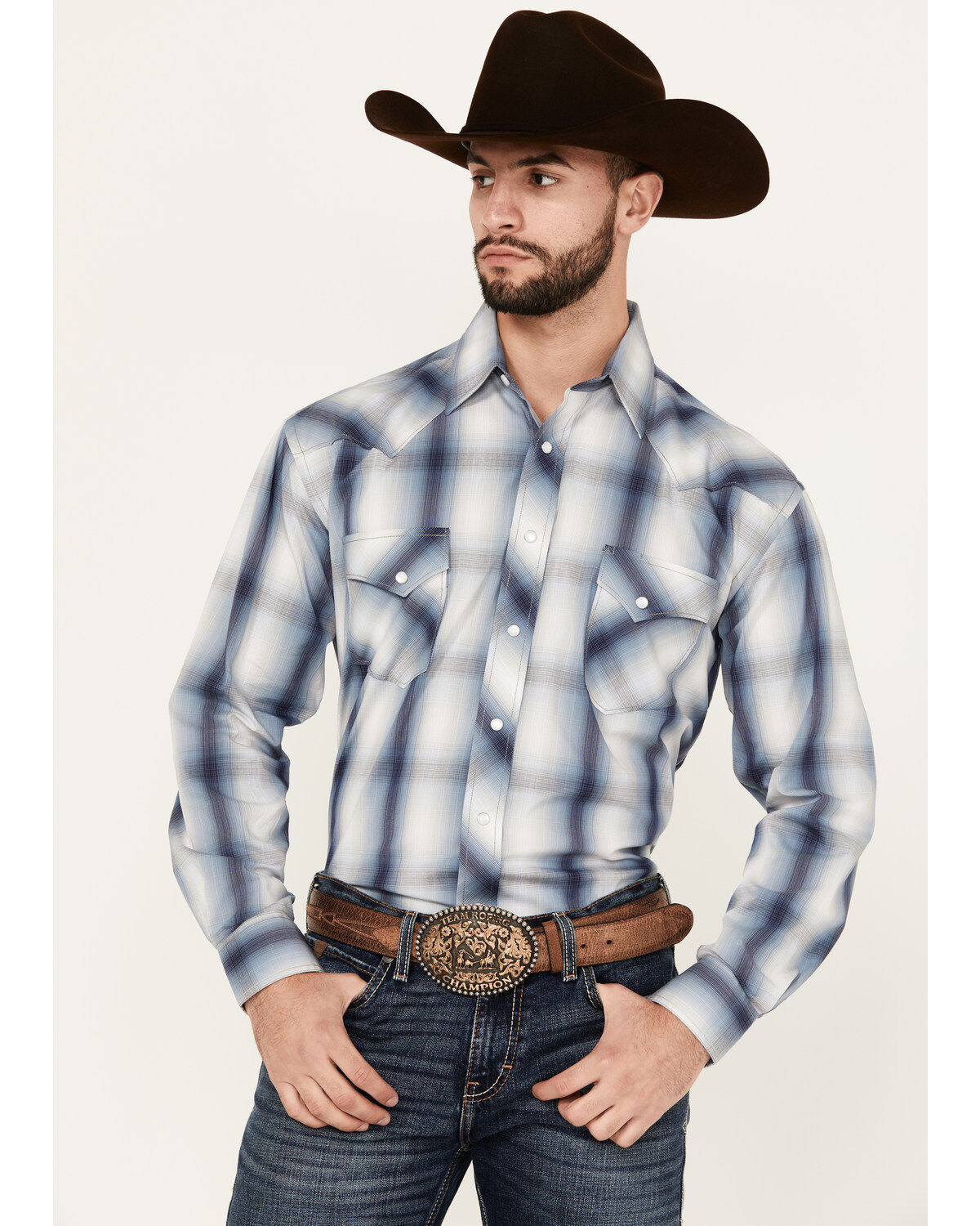Men's Panhandle Plaid Print Long Sleeve Pearl Snap Performance W