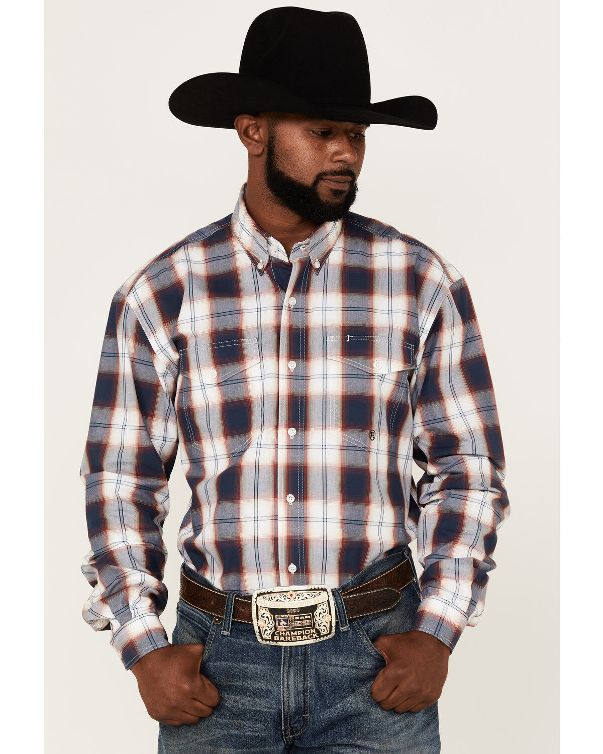 Men's Roper Liberty Bell Large Plaid Print Long Sleeve Button-Down Wes